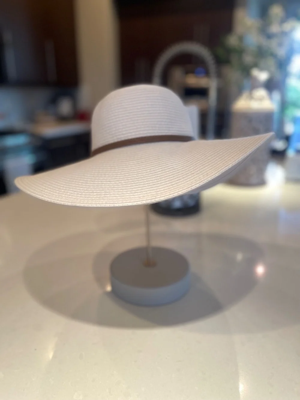 Melissa Odabash Jemima Floppy Wide Brim Hat, White and Tan Leather Trim - Picture 6 of 14